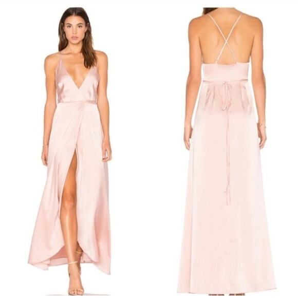 Yumi Kim Rush Hour Maxi Wrap Dress Medium Cameo Light Pink Satin Formal  Prom NEW
